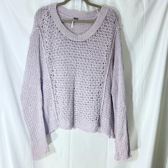 Free People Oversized Cropped Knit Sweater Purple Women’s Size M Slouchy Soft - Picture 1 of 4